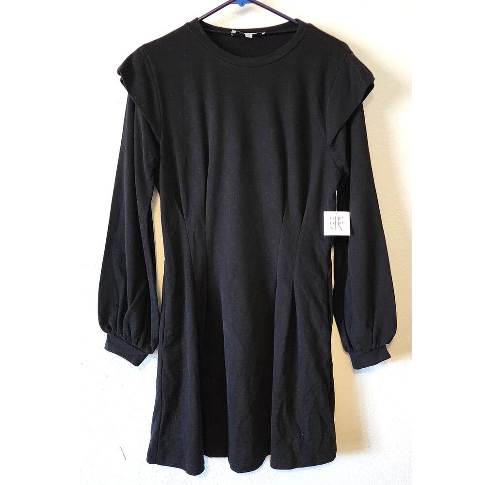 Nordstrom One One Six Frill Sleeve Sweater Dress Black Medium NEW